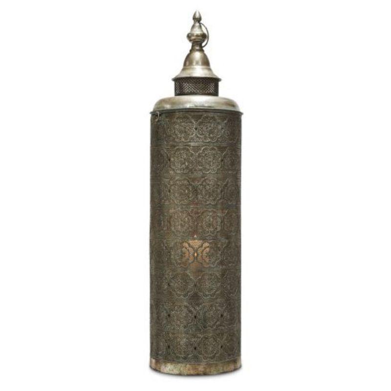 Aladdin Metal Filigree Floor Lantern Large - Antique Silver - 25.5cm x 94cm