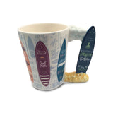 Load image into Gallery viewer, White Drinking Mug with Surfboard Handle
