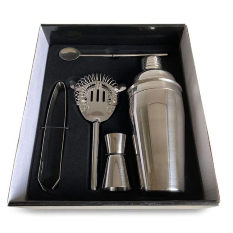 5 Pack Silver Cocktail and Bar Gift Set - 26.5cm x 23.5cm x 9cm