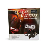 Load image into Gallery viewer, Black &amp; Silver 6 Bottle Wine Rack with 3 Wine Tools - 30cm x 3cm x 30cm
