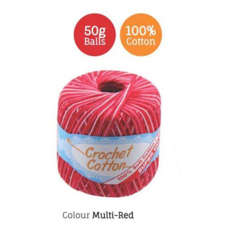 Multi Red Crochet Cotton - 50g