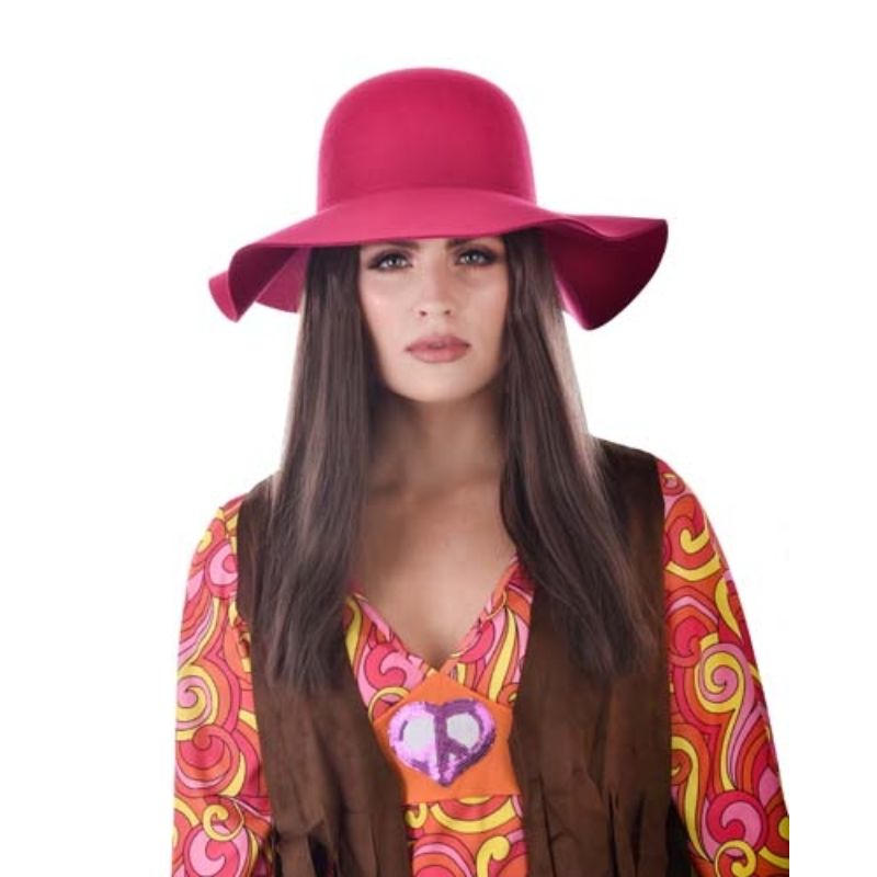 Hot Pink Hippie Wide Brim Adult Hat - One Size Fits Most