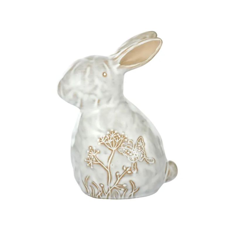White & Natural Ceramic Rabbit Easter Decoration - 10cm x 7.5cm x 15cm