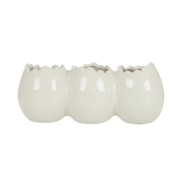 White Three Egg Ceramic Vase - 17cm x 7cm x 7cm