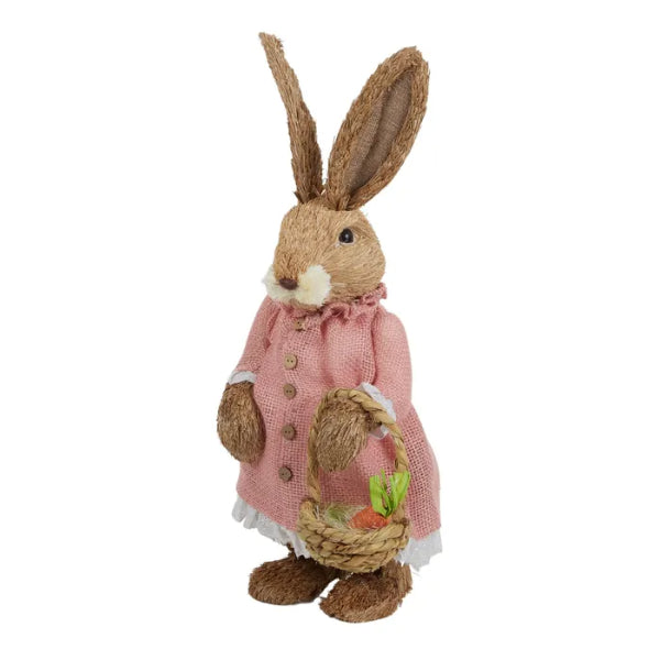 Pink Alice Rabbit With Basket Straw - 23cm x 50cm