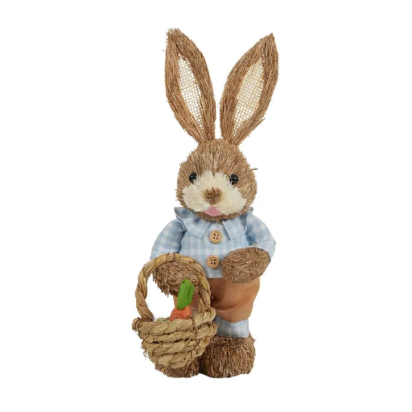 Blue Percy Bunny With Basket Straw - 13cm x 33cm