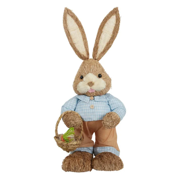 Pryce Bunny w Basket Straw 25x63cm Blue