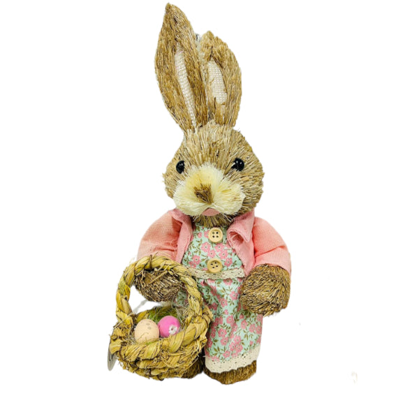 Pink Mabel Bunny With Basket Straw - 15cm x 33cm