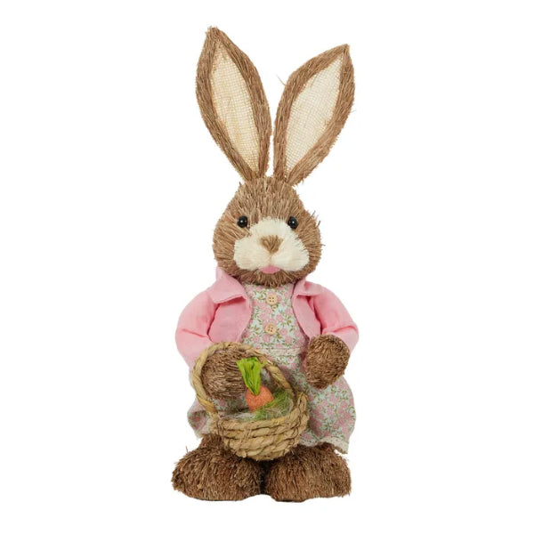 Pink Mary Bunny With Basket Straw - 20cm x 45cm