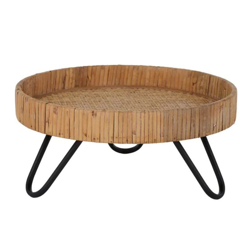 Natural & Black Jenson Rattan Round Tray - 30cm x 14cm