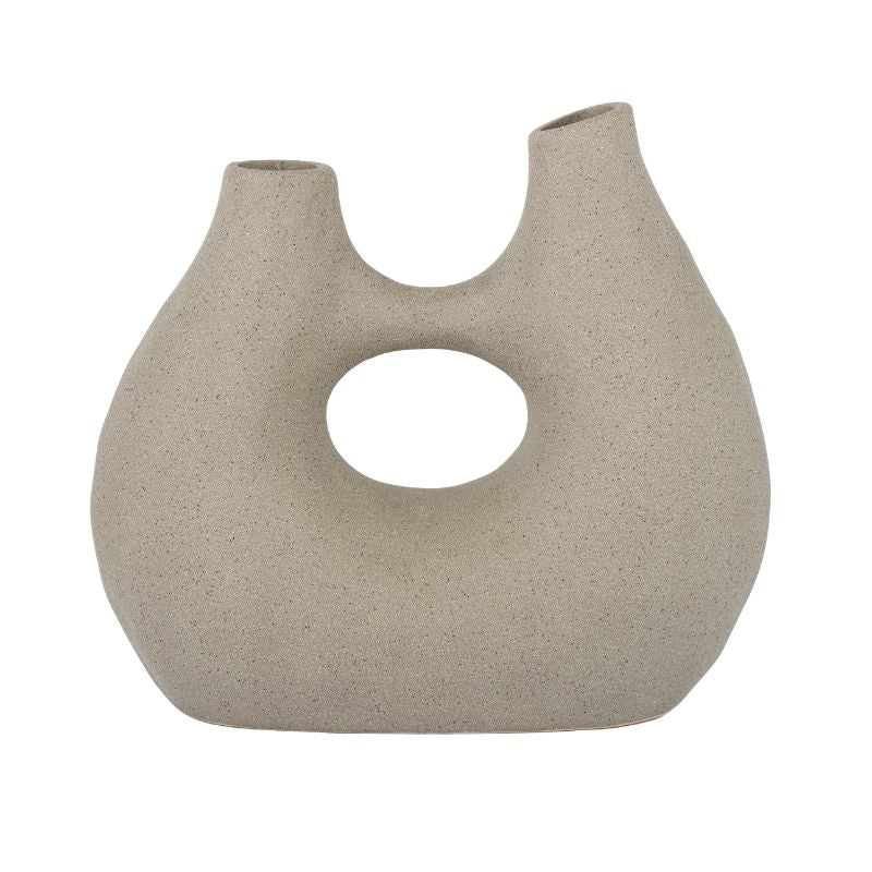 Grey Toroid Ceramic Vase - 24.5cm x 11cm x 21.5cm