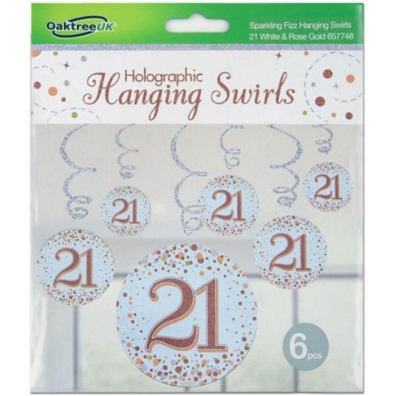 6 Pack Sparkling Fizz Rose Gold 21 Hanging Swirls