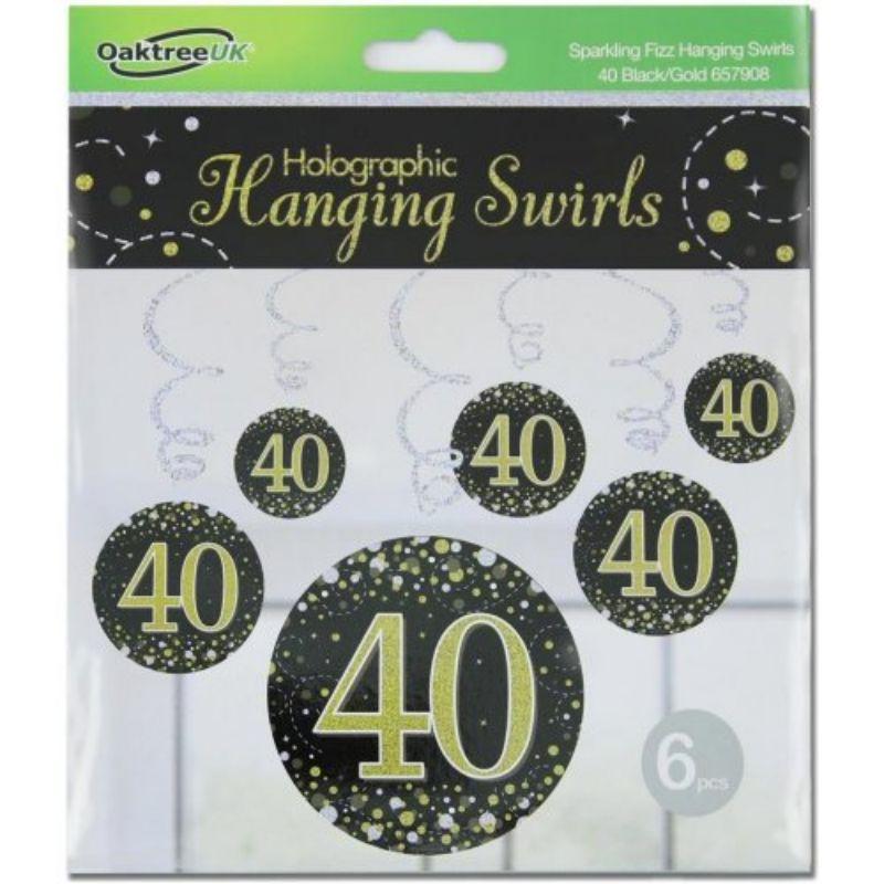 6 Pack Sparkling Fizz Black Gold 40 Hanging Swirls