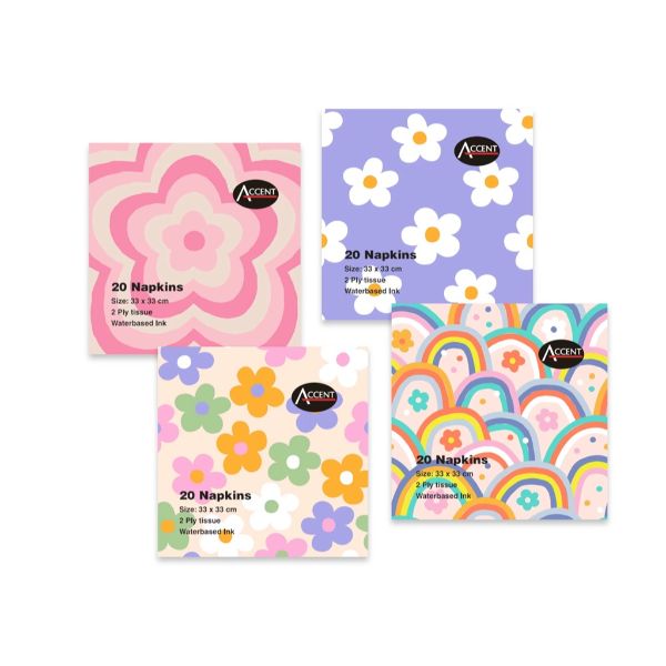 20 Pack Groovy Style 2 Ply Napkins - 33cm x 33cm