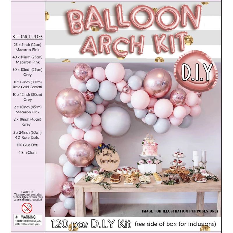 120 Pieces Pink, Grey & Rose Gold Balloon Arch Kit