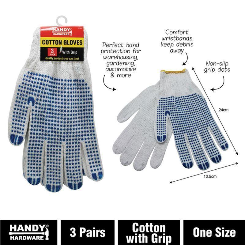 3 Pairs Non-Slip Cotton Gloves - The Base Warehouse