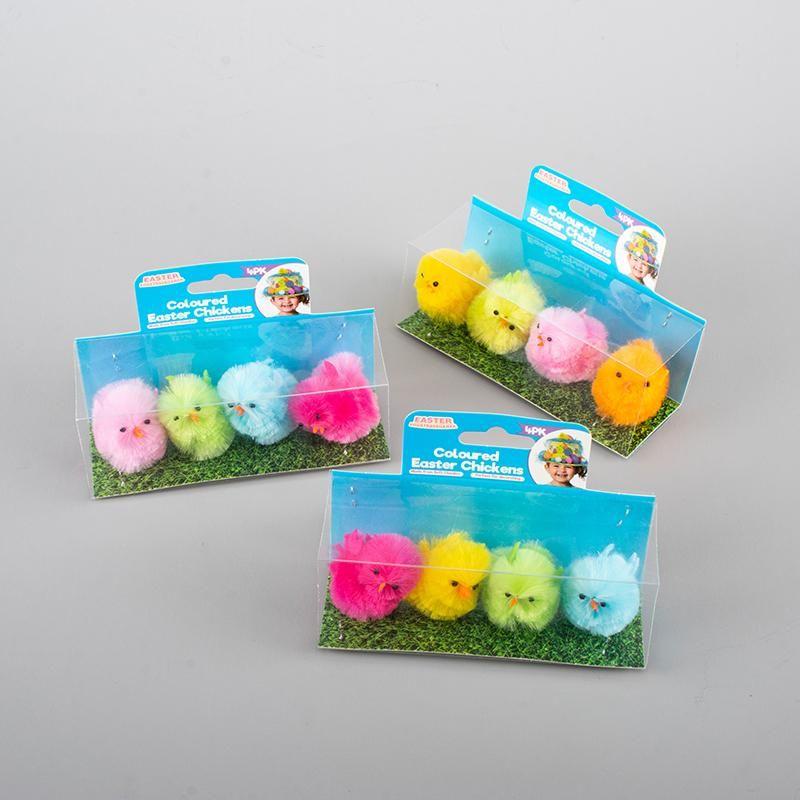4 Pack Large Coloured Easter Chicken - 4.5cm