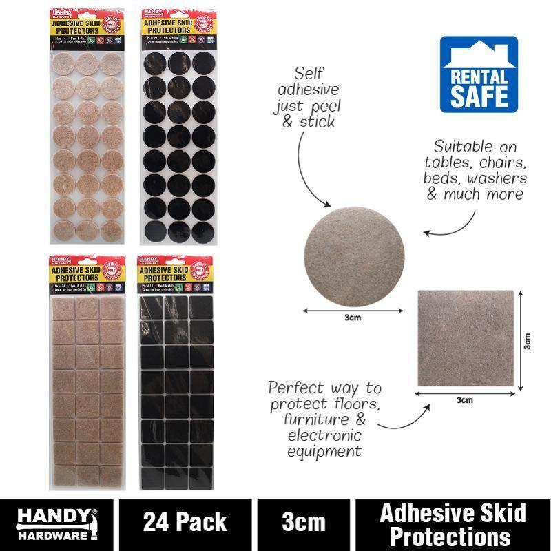 24 Pack Adhesive Felt Skid Protectors - 3cm - The Base Warehouse