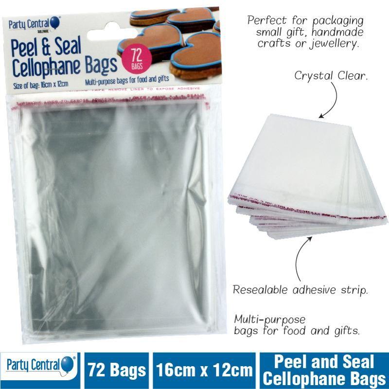 72 Pack Premium Peel & Seal Cellophane Bags - 16cm x 12cm