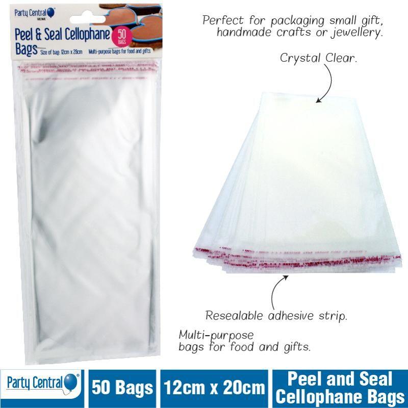 50 Pack Premium Peel & Seal Cellophane Bags - 12cm x 28cm