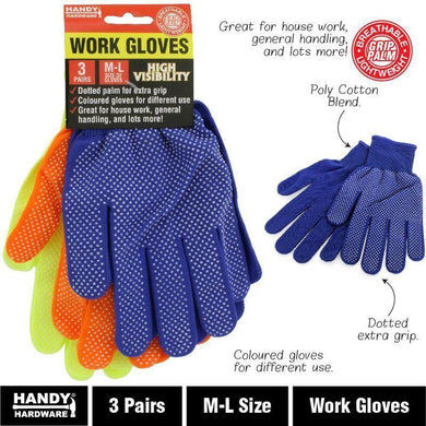 3 Pairs Neon Grip Gloves - M/L - The Base Warehouse