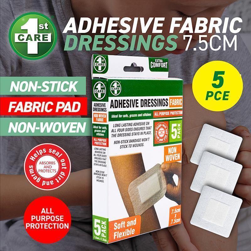 5 Pack Adhesive Bandage Dressing - 7.5cm x 7.5cm - The Base Warehouse
