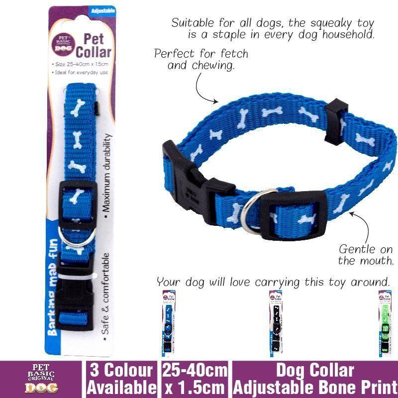 Bone Print Adjustable Dog Collar - 24-40cm x 1.5cm - The Base Warehouse