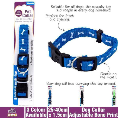 Bone Print Adjustable Dog Collar - 24-40cm x 1.5cm - The Base Warehouse