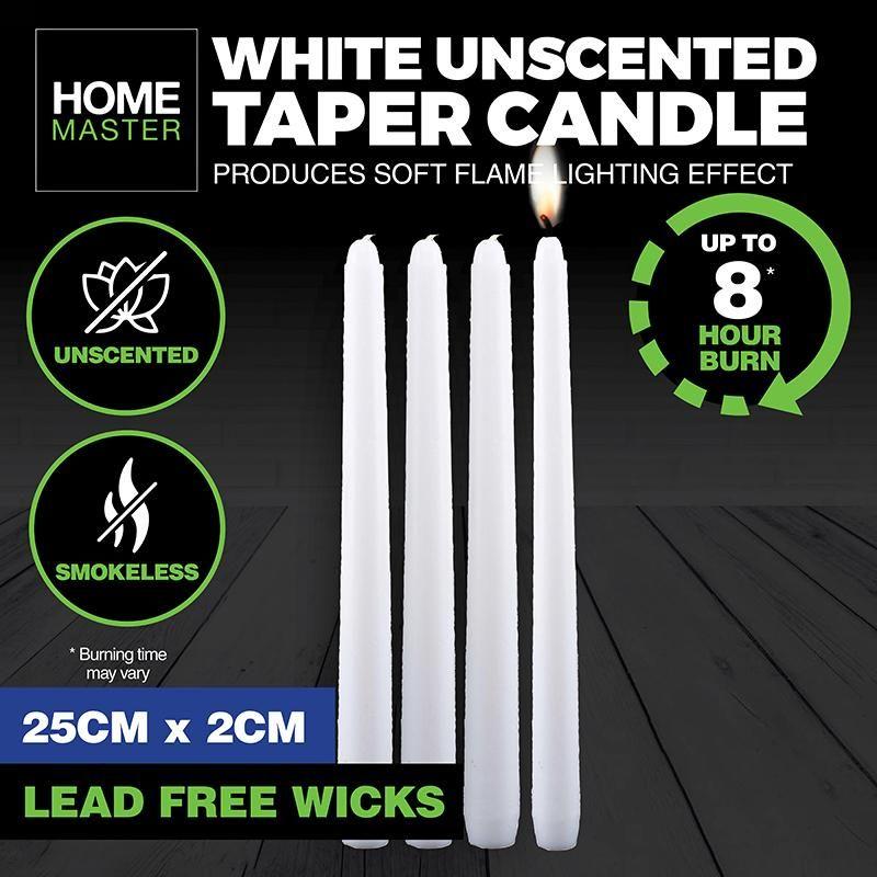 4 Pack Unscented Taper Candles - 25cm