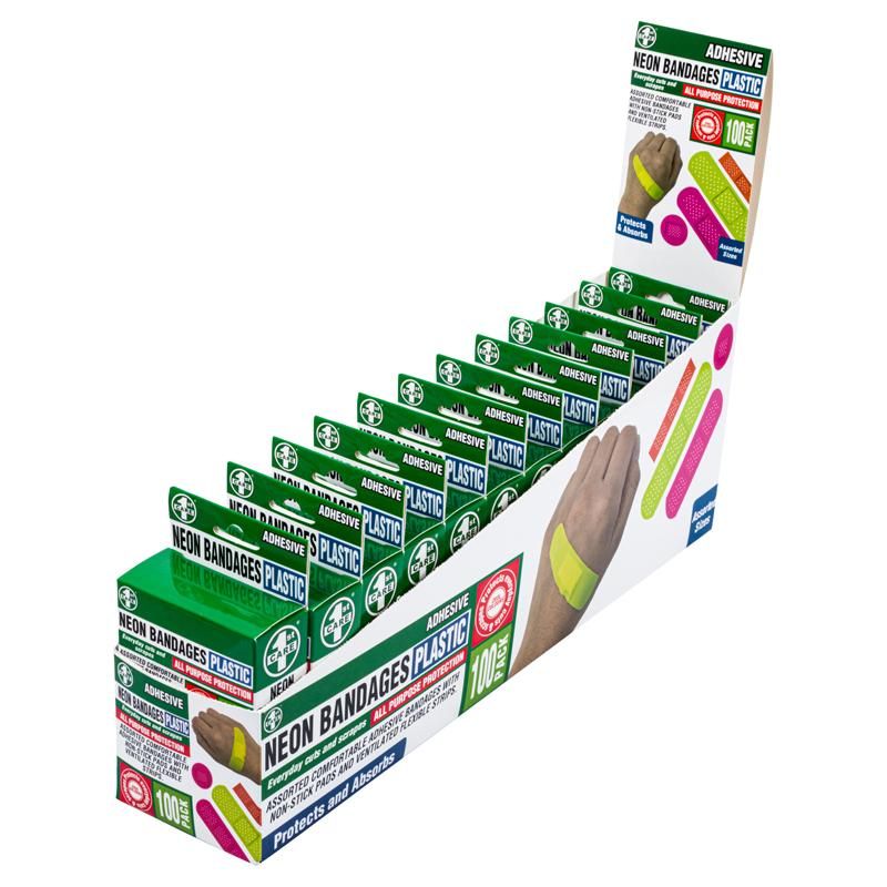 100 Pack Assorted Sized Neon Adhesive Bandages