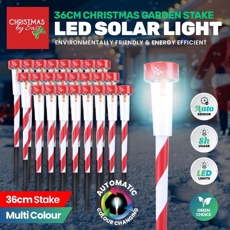 Light Solar Stake Christmas Striped 36cm Colour Changing