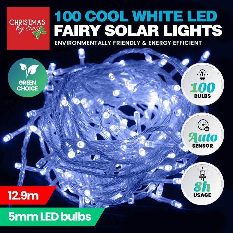 100 Cool White LED Fairy Solar Lights - 12.9m