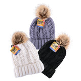 Load image into Gallery viewer, Womens Heat Control Thermal Lined Pom Pom Chunky Ribbed Knit Beanie
