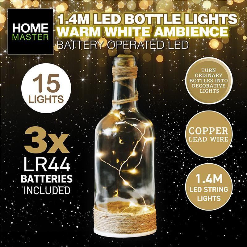 Warm White 15 LED Battery Operated Copper Bottle Fairy Lights - 1.4m
