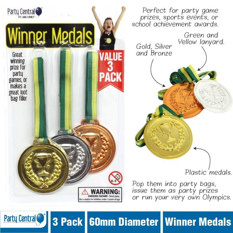 3 Pack Winner Medals with Ribbon