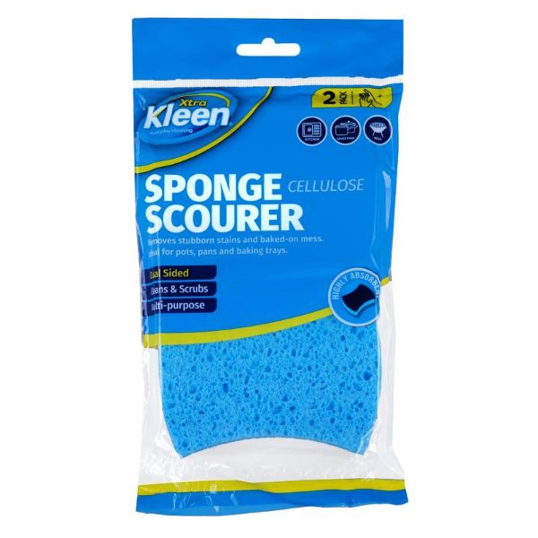 2 Pack Cellulose Sponge With top Scourer - 10cm x 8cm x 2cm