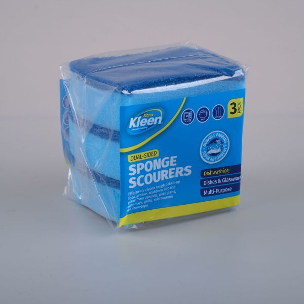 3 Pack Sponge With Top Scourer - 10cm x 8cm x 3cm