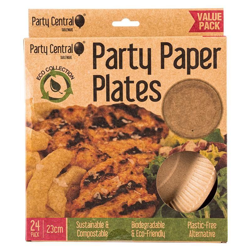 24 Pack Kraft Party Paper Plates - 23cm