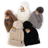 Load image into Gallery viewer, Womens Heat Control Thermal Lined Pom Pom Cable Knit Beanie - One Size Fits Most
