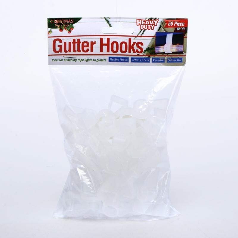 50 Pack Clear Plastic Gutter Hooks - 3.9cm x 1.3cm