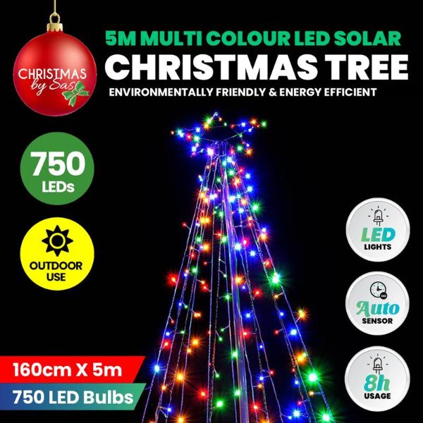 Multicolour LED Solar Christmas Tree - 5m