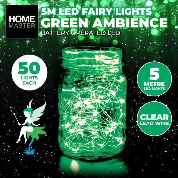 50 Pack Green Battery Operated Fairy Lights - 5 Metre