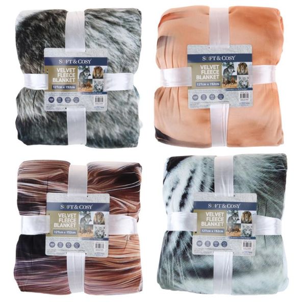 Soft & Cosy Double Layer Velvet Fleece & Sherpa Digital Print Blanket - 127cm x 152cm