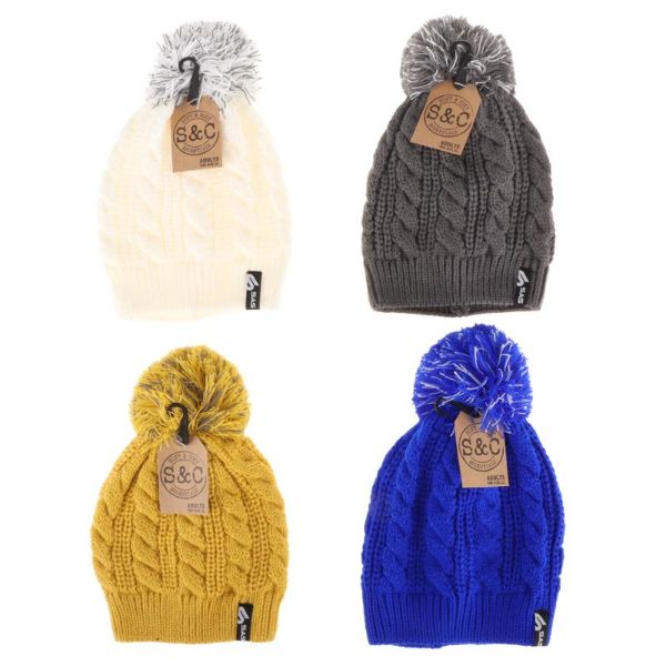 Women Soft & Cosy Pom Pom Cable Knitted Weave Beanie