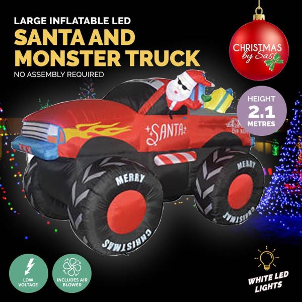 Large Inflatable LED Santa & Monster Truck - 210cm