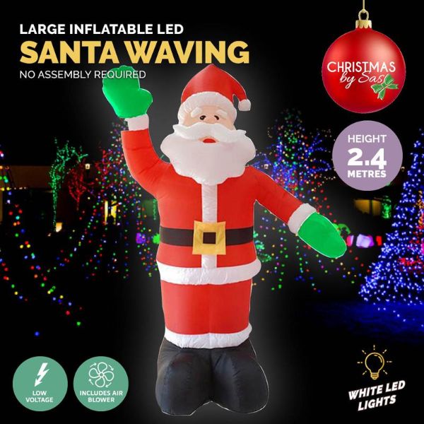 Large Inflatable LED Santa Waving - 240cm
