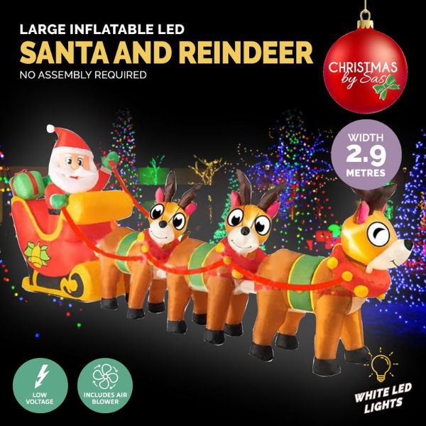 Large Inflatable LED Santa & Reindeer - 290cm