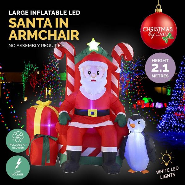 Large Inflatable LED Santa In Armchair - 2.1m