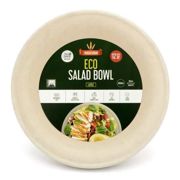 12 Pack Large 1000ml Eco Friendly Wheat Straw Bowls - 26cm