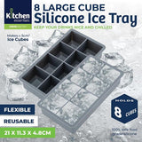 Load image into Gallery viewer, 8 Large Cube Grey Silicone Ice Mould Maker Tray - 21cm x 11.3cm x 4.8cm
